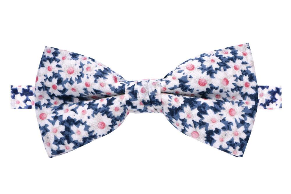 3290 Cotton Floral Print Bow Tie, 28-Blue/Pink